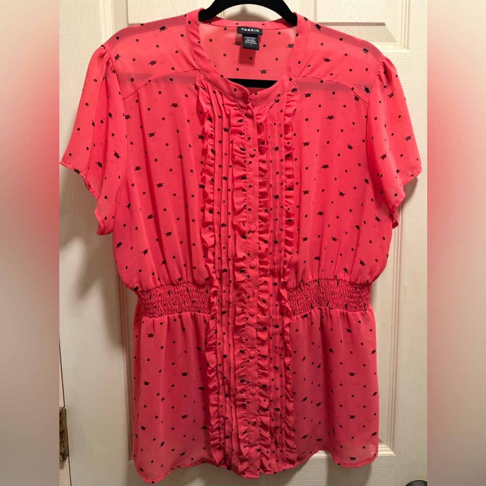 Torrid Coral Blouse with Ruffle Front